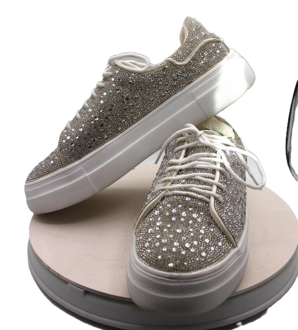 Hey Girl By Corkys Shoes Womens Size 10 Silver Bedazzle Rhinestone Sneakers